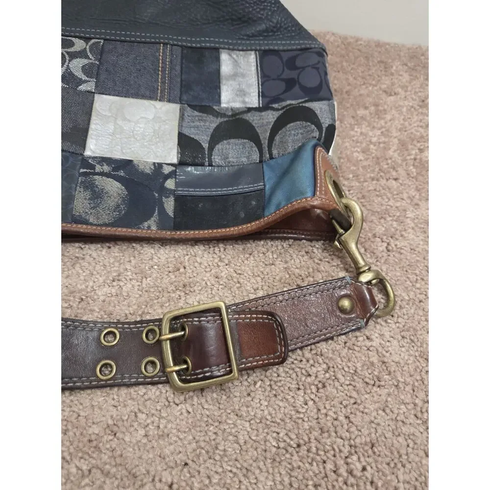 Coach Vintage B063-10003 Indigo Denim Blue Patchwork Leather Mixed Media Handbag